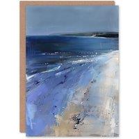 Artery8 Exmouth Beach Devon England Modern Painting Birthday Art Card in Blue