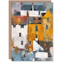 Artery8 Colourful Houses in English Seaside Town Painting Birthday Art Card