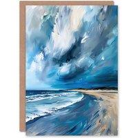 Artery8 Scottish Sandy Bay Oil Painting Stormy Sky Blue Birthday Art Card