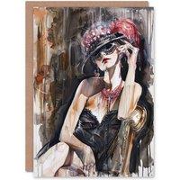 Artery8 Dark Modern Flapper Venetian Mask Portrait Birthday Art Card in Grey