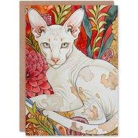 Artery8 Greeting Card Oriental Shorthair Cat in Abstract Flower Garden