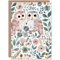 Artery8 Greeting Card Cute Owl Couple Pastel Colour Floral Watercolour