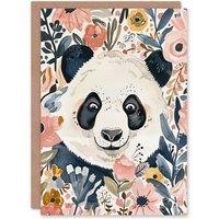 Artery8 Greeting Card Panda Bear Hiding in Spring Flowers Watercolour Birthday