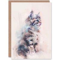 Artery8 Greeting Card Cat Lover Cute Fluffy Ragdoll Kitten Watercolour in Grey