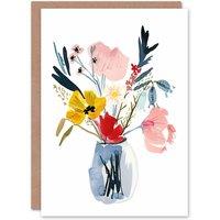 Artery8 Greeting Card Spring Wildflower Bouquet Vase Watercolour Mother's Day