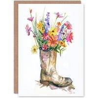 Artery8 Greeting Card Colourful Wildflower Bouquet in Army Boot Vase Birthday