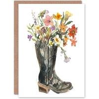 Artery8 Greeting Card Wildflower Bouquet Heeled Army Boot Watercolour Birthday