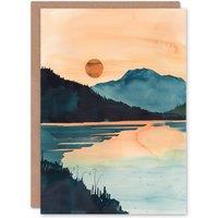 Artery8 Greeting Card Sun Rising Over Loch Shiel Lakeside Mountains Birthday in Dark Blue