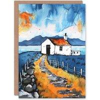 Artery8 Isle Harris White Cottage Scotland Seaside New Home Card in Blue