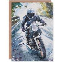 Artery8 Motorcyclist Motorbike Ride Watercolour Painting Birthday Card in Grey