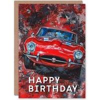 Artery8 Red Iconic Sports Car Modern Abstract Painting Birthday Card