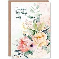 Artery8 Elegant Flower Bouquet Light Floral Watercolour Wedding Card
