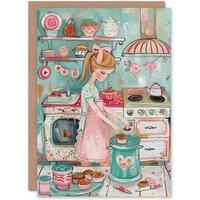 Artery8 Little Pastry Chef Baking Cakes Watercolour Birthday Card in Blue