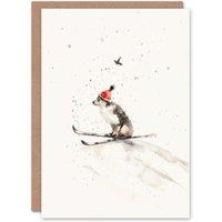 Wee Blue Coo Santa Hat Collie Skiing Festive Dog Lover Xmas Blank Christmas Card in White