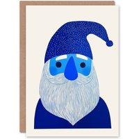 Wee Blue Coo Blue Gnome Santa Claus Bright Folk Art Xmas Art Blank Christmas Card