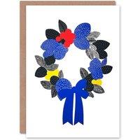 Wee Blue Coo Bright Polka Dot Line Wreath Bow Leaves Xmas Art Blank Christmas Card