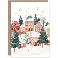 Wee Blue Coo Townscape Decorated Trees Festive Fun Xmas Art Blank Christmas Card