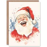 Wee Blue Coo Happy Jolly Santa Claus Festive Fun Xmas Art Blank Christmas Card in Red