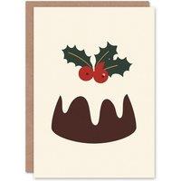 Wee Blue Coo Cake Pudding Holly Icing Modern Graphic Xmas Art Blank Christmas Card in Off-White