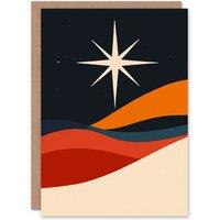 Wee Blue Coo Star Bethlehem Night Landscape Modern Xmas Art Blank Christmas Card in Dark Navy