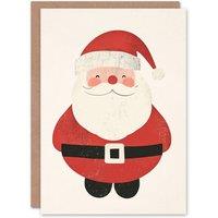 Wee Blue Coo Jolly Santa Claus Happy Smile Cartoon Xmas Art Blank Christmas Card in Red