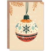 Wee Blue Coo Single Bauble Snowflake Ornament Holiday Xmas Art Blank Christmas Card in Beige