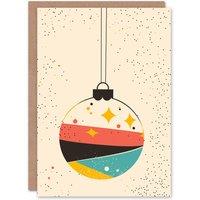 Wee Blue Coo Mid Century Modern Decorated Bauble Fun Xmas Art Blank Christmas Card in Beige