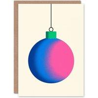 Wee Blue Coo Single Blue Pink Bauble Bright Modern Xmas Art Blank Christmas Card