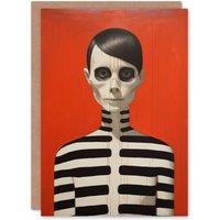 Wee Blue Coo Fun Skeleton Costume Scary Trick or Treat Scary Haunted Halloween Card in Red