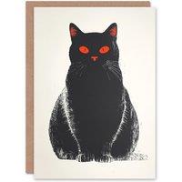Wee Blue Coo Spooky Creepy Black Cat Red Eye Trick or Treat Scary Halloween Card
