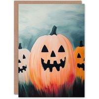 Wee Blue Coo Pumpkin Field Jack o Lanterns Fun Trick or Treat Scary Halloween Card in Orange