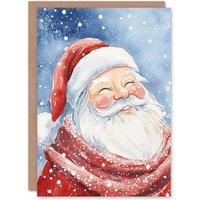 Artery8 Jolly Santa Claus Winter Snow Fall Christmas Fun Festive Xmas Card in Blue