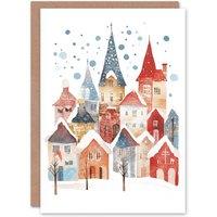 Artery8 Rustic Village Winter Snow Folk Art Christmas Fun Festive Xmas Card