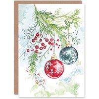 Artery8 Holly Mistletoe Baubles Christmas Fun Gift Festive Xmas Card in Green