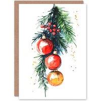 Artery8 Holly Pine Tree Baubles Holiday Christmas Fun Gift Festive Xmas Card in Green
