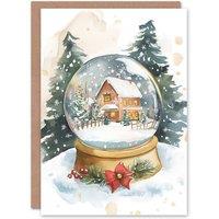 Artery8 Cozy Winter Cabin Snow Globe Christmas Fun Gift Festive Xmas Card in Green