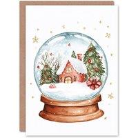 Artery8 Winter Cabin Decorated Trees Snow Globe Christmas Festive Xmas Card in White