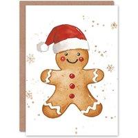 Artery8 Gingerbread Man Santa Hat Cookie Christmas Fun Gift Festive Xmas Card in Red