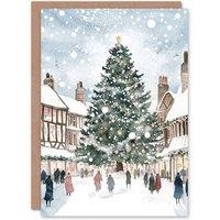 Artery8 English Town Square Decorated Tree Christmas Fun Festive Xmas Card
