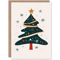 Wee Blue Coo Abstract Decorated Tree Bright Fun Modern Festive Xmas Christmas Card in Green