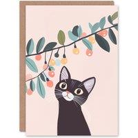 Wee Blue Coo Cute Kitten Sting Lights Pastel Colour Cat Lover Xmas Christmas Card in Light Pink