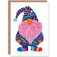 Wee Blue Coo Pink Beard Garden Gnome Fun Colourful Vibrant Xmas Christmas Card