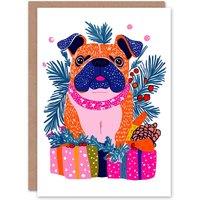 Wee Blue Coo Dog Lover Cute Pug Presents Vibrant Modern Festive Xmas Christmas Card