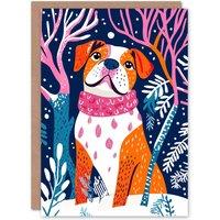 Wee Blue Coo Cute American Bulldog Park Walk Snow Dog Lover Xmas Christmas Card
