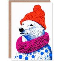 Wee Blue Coo Polar Bear Vibrant Winter Hat Scarf Bold Modern Xmas Christmas Card