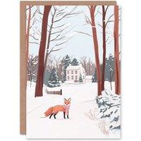 Wee Blue Coo Red Fox Estate House Winter Landscape Watercolour Xmas Christmas Card