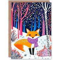Wee Blue Coo Cute Red Fox Vibrant Colourful Winter Forest Xmas Christmas Card