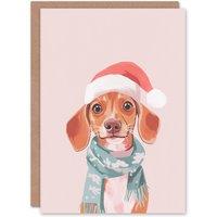 Wee Blue Coo Cute Dachshund Santa Hat Pastel Pink Dog Lover Xmas Christmas Card in Light Pink