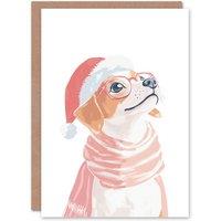 Wee Blue Coo Cute Dachshund Santa Hat Pink Glasses Dog Lover Xmas Christmas Card in Light Pink