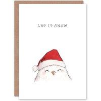 Wee Blue Coo Cute Snowy Owl With Santa Hat Let It Snow Festive Xmas Christmas Card in White
